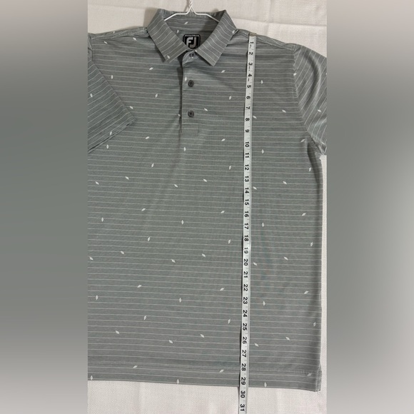 FootJoy Men's Athletic Fit Lisle Stripe Leaf Print Polo Shirt Gray White Large - Picture 8 of 10